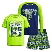 Quad Seven Boys' Rash Guard Set - 3 Piece Quick Dry Sun Shirts and Swim Trunks for Boys (Sizes: 5-12)